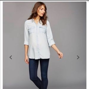 A Pea in a Pod Led Chambray Maternity Shirt Top S